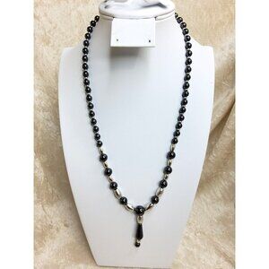 vintage polished hematite and steel barrel beaded necklace